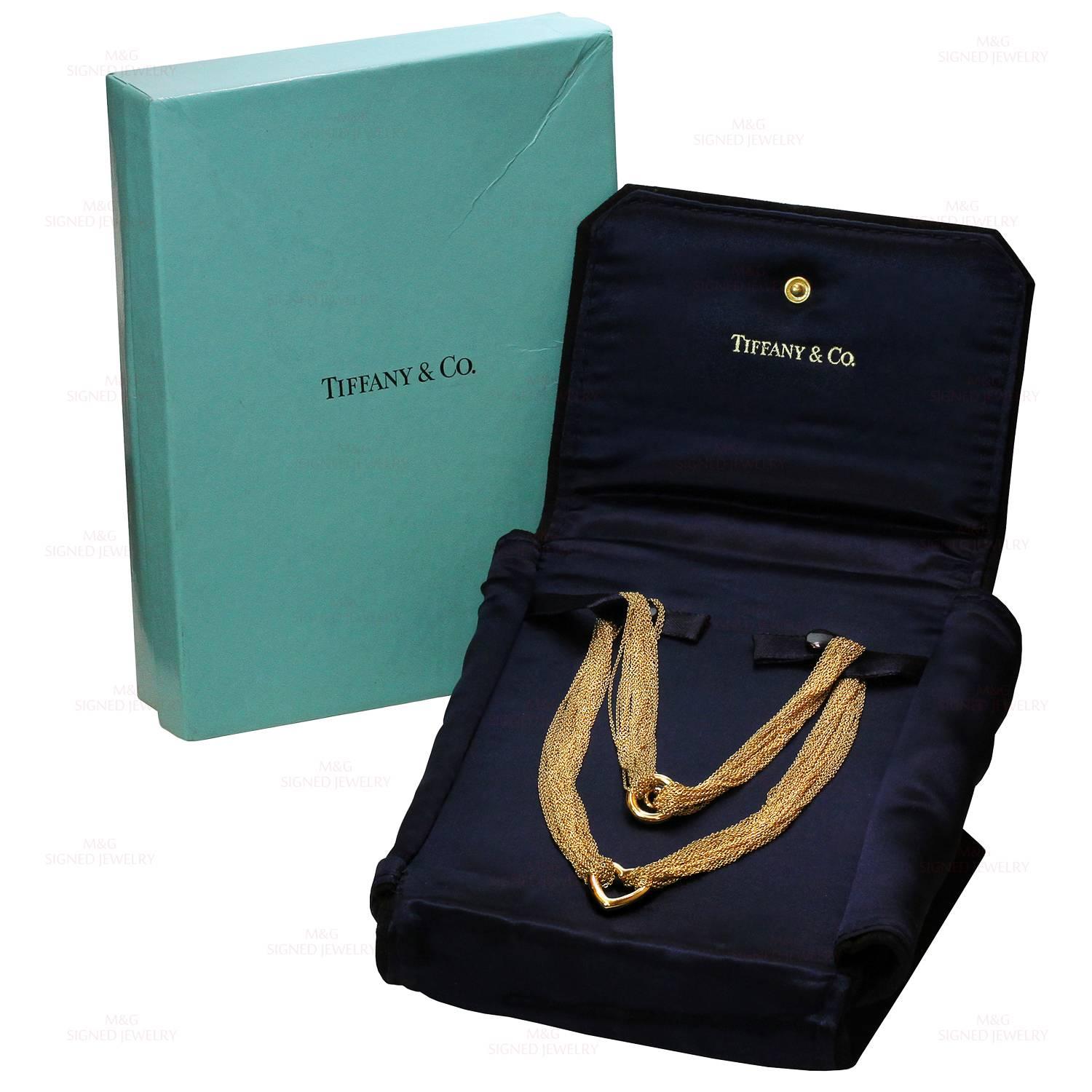 Tiffany & Co. Yellow Gold Heart Pendant Mesh Chain Toggle Necklace In Excellent Condition In New York, NY