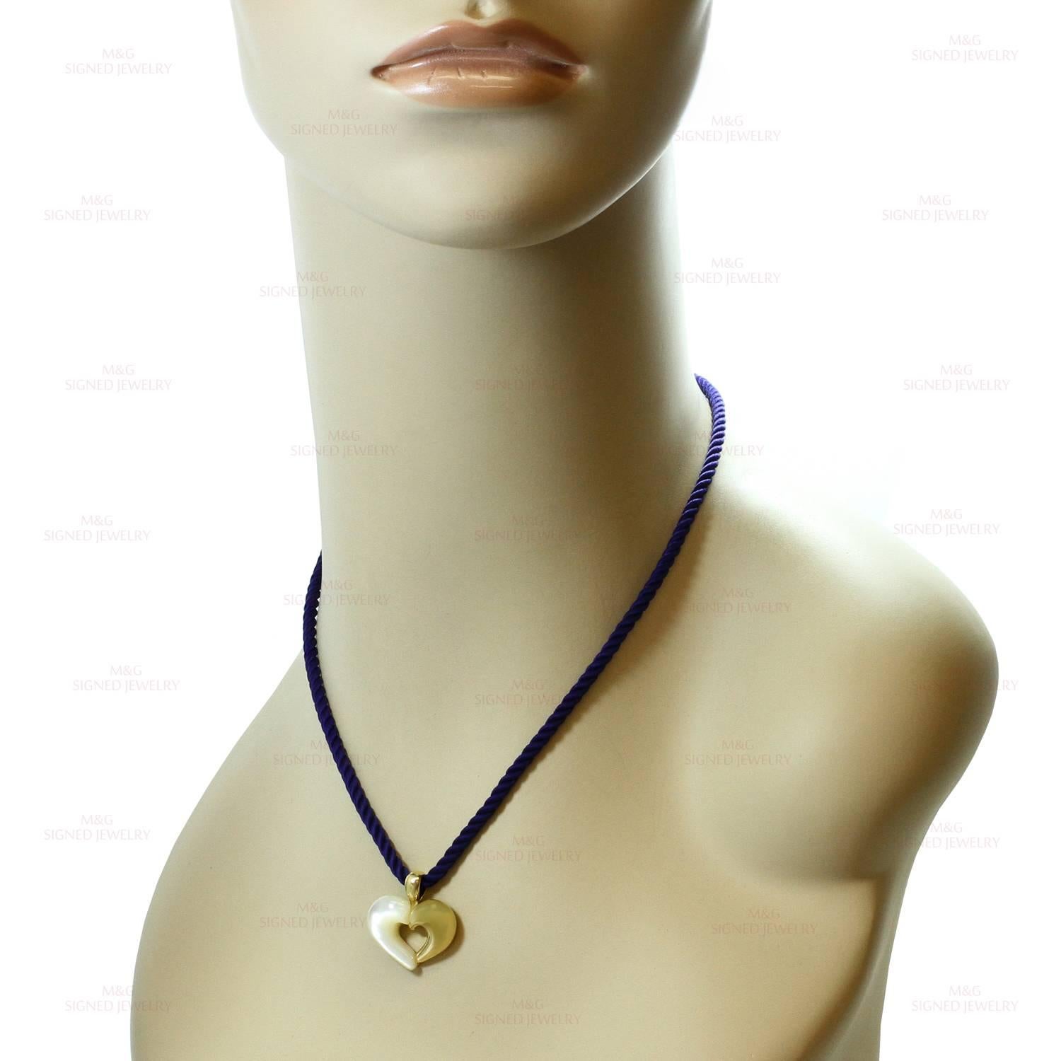 Van Cleef & Arpels Mother-of-Pearl Yellow Gold Silk Cord Heart Pendant In Excellent Condition In New York, NY