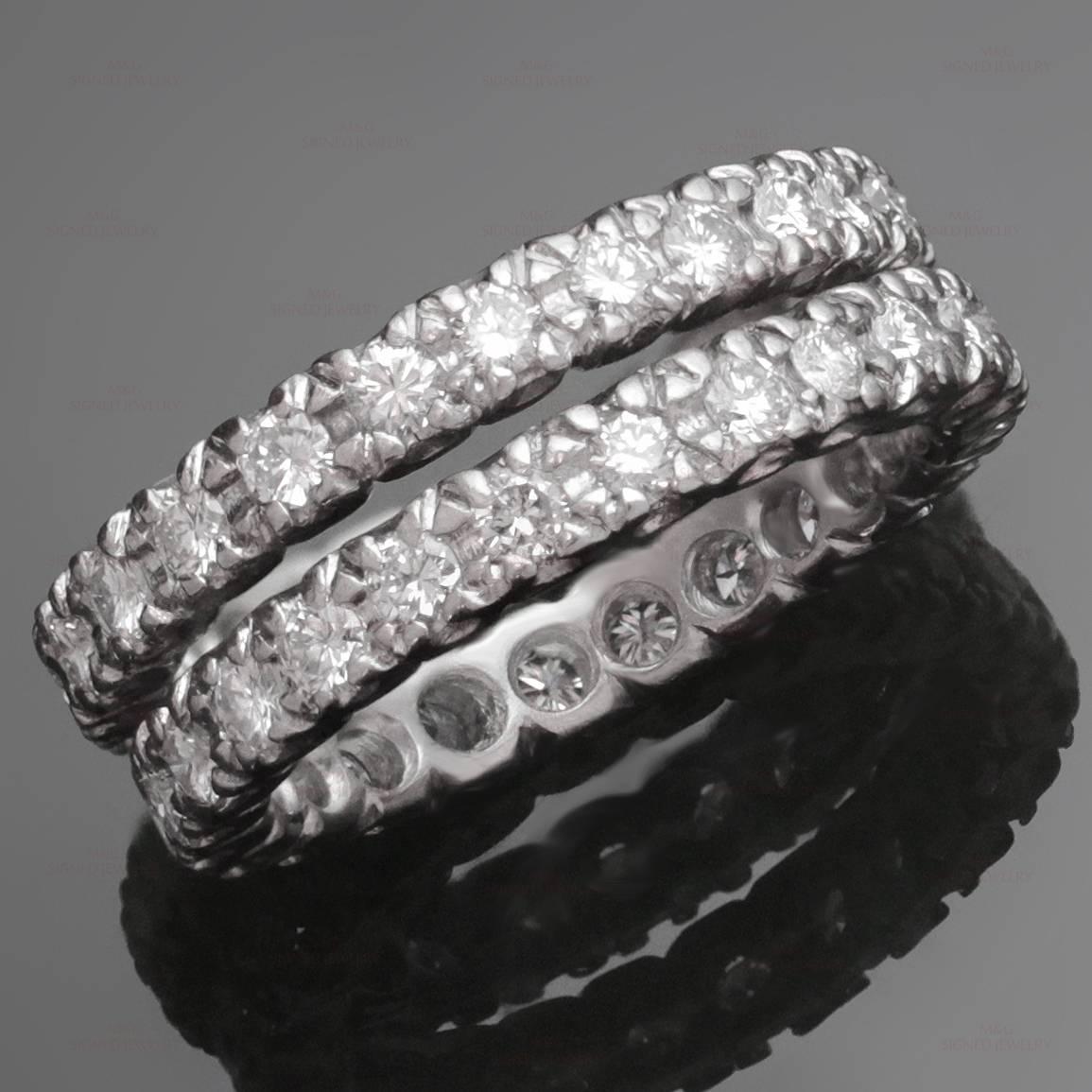 A pair of vintage ring guards made in fine platinum and beautifully set with sparkling round diamonds an estimated 2.40 carats. G-H color, VS1-VS2 clarity.
An elegant and versatile design. Measurements: 3mm (0.11