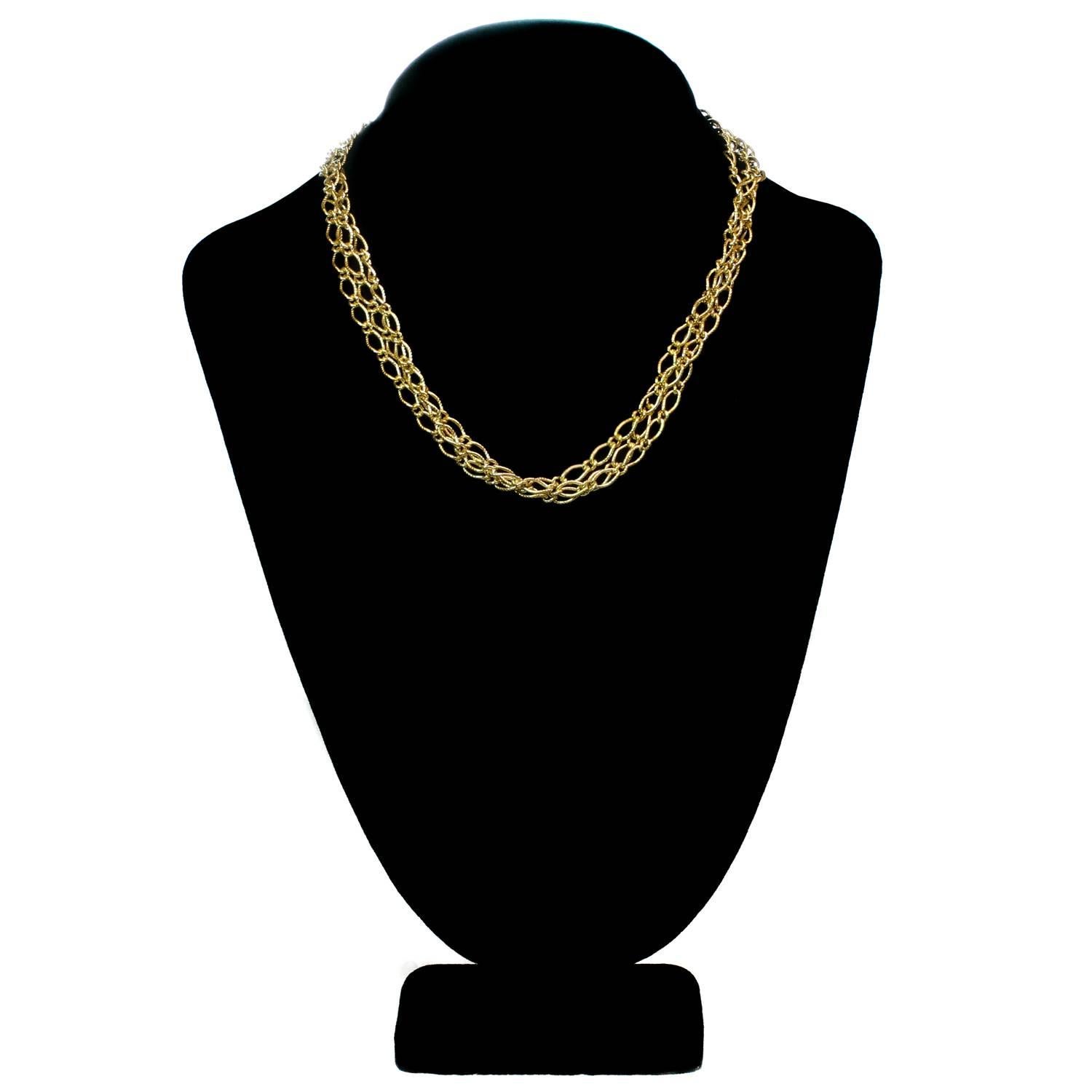Three-Row Yellow Gold Link Necklace In Excellent Condition In New York, NY