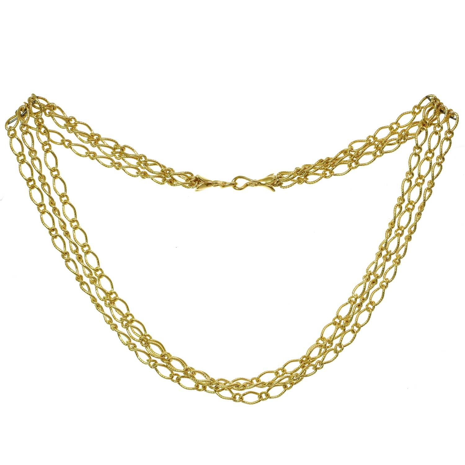 18 Karat Gold Dreireihige Gelbgold Gliederhalskette