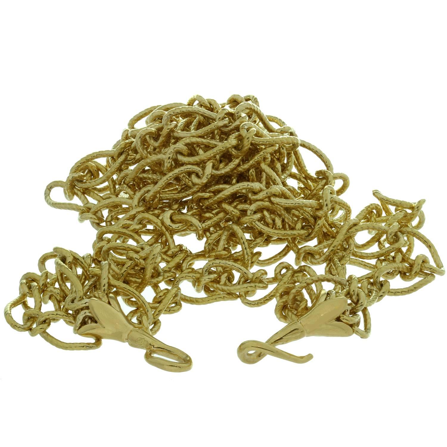 Women's or Men's Three-Row Yellow Gold Link Necklace