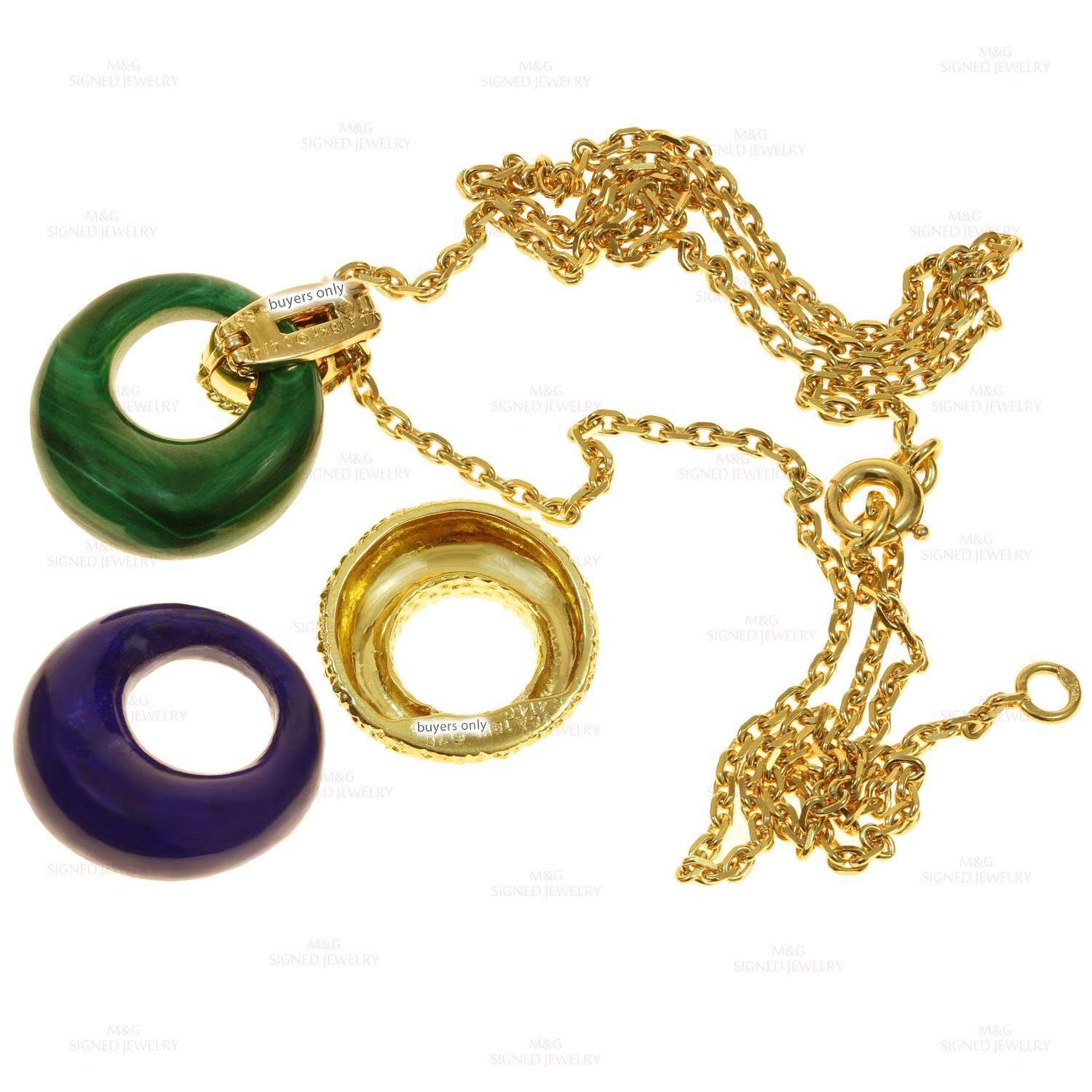 Women's or Men's Van Cleef & Arpels Diamond Malachite Lapis Lazuli 18 Karat Pendant Necklace