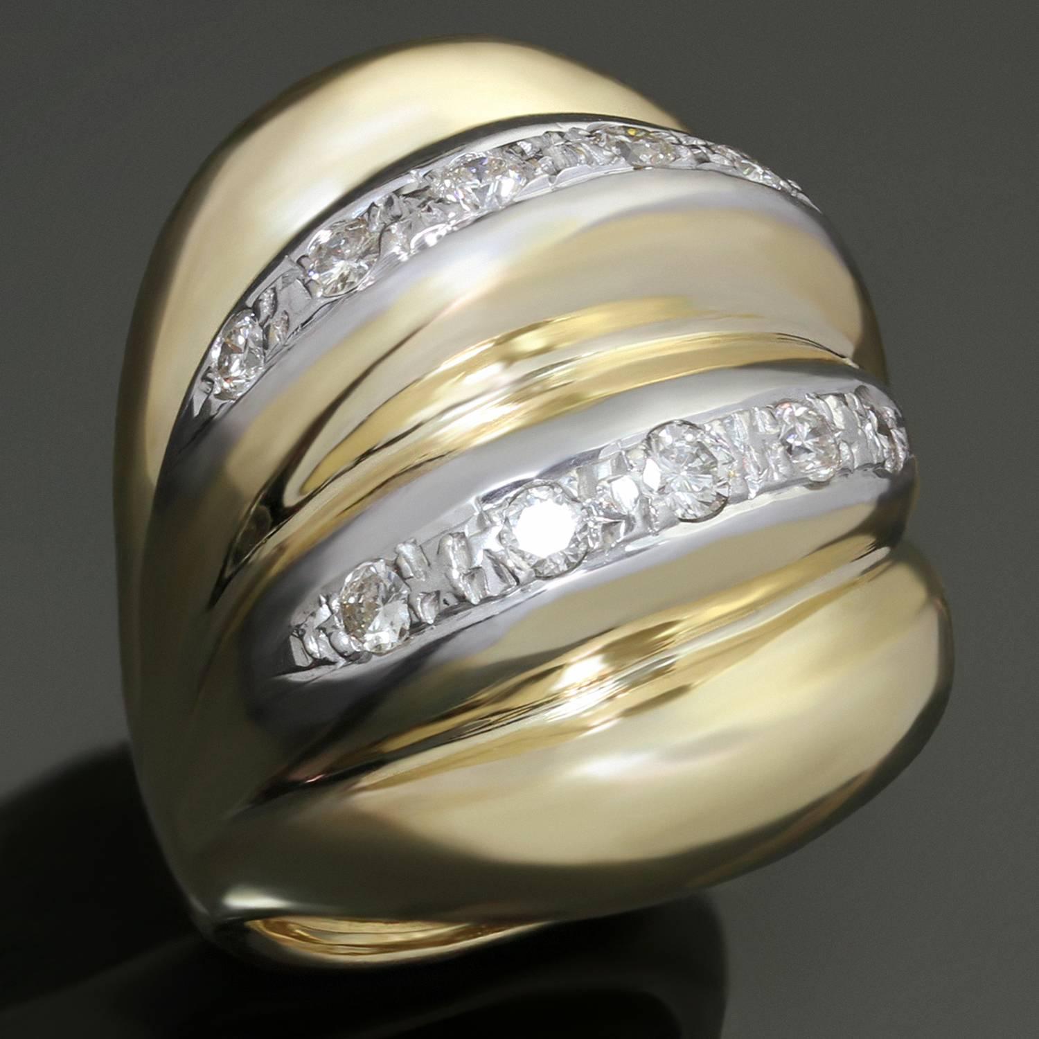 This fabulous vintage ring features a fluted dome design crafted in 14k yellow gold and accented with brilliant-cut round diamonds of an estimated 0.65 carats. Made in Russia circa 1970s. Measurements: 0.86