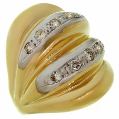 Retro Diamond Yellow Gold Fluted Dome Ring