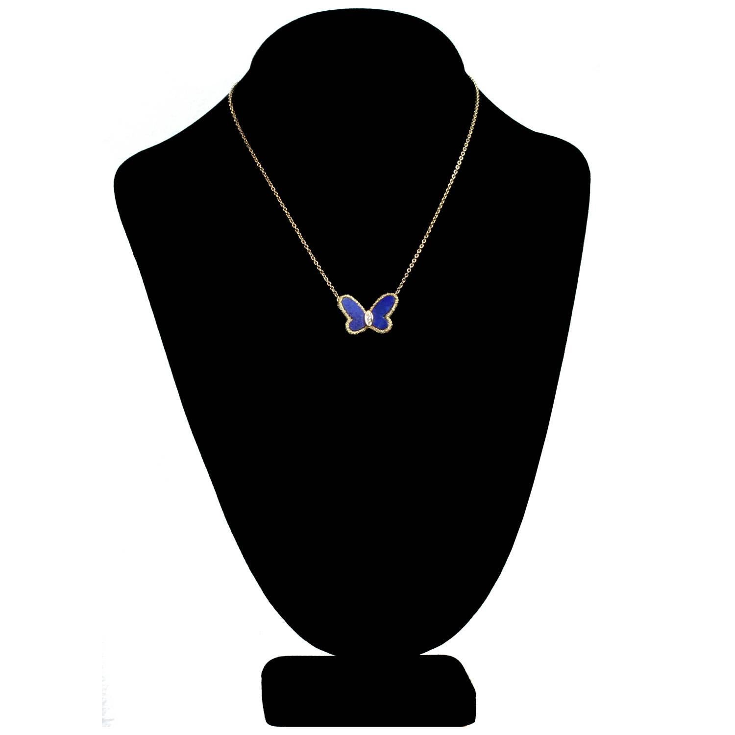 Van Cleef & Arpels Diamond Lapis Lazuli Butterfly Pendant Necklace 1