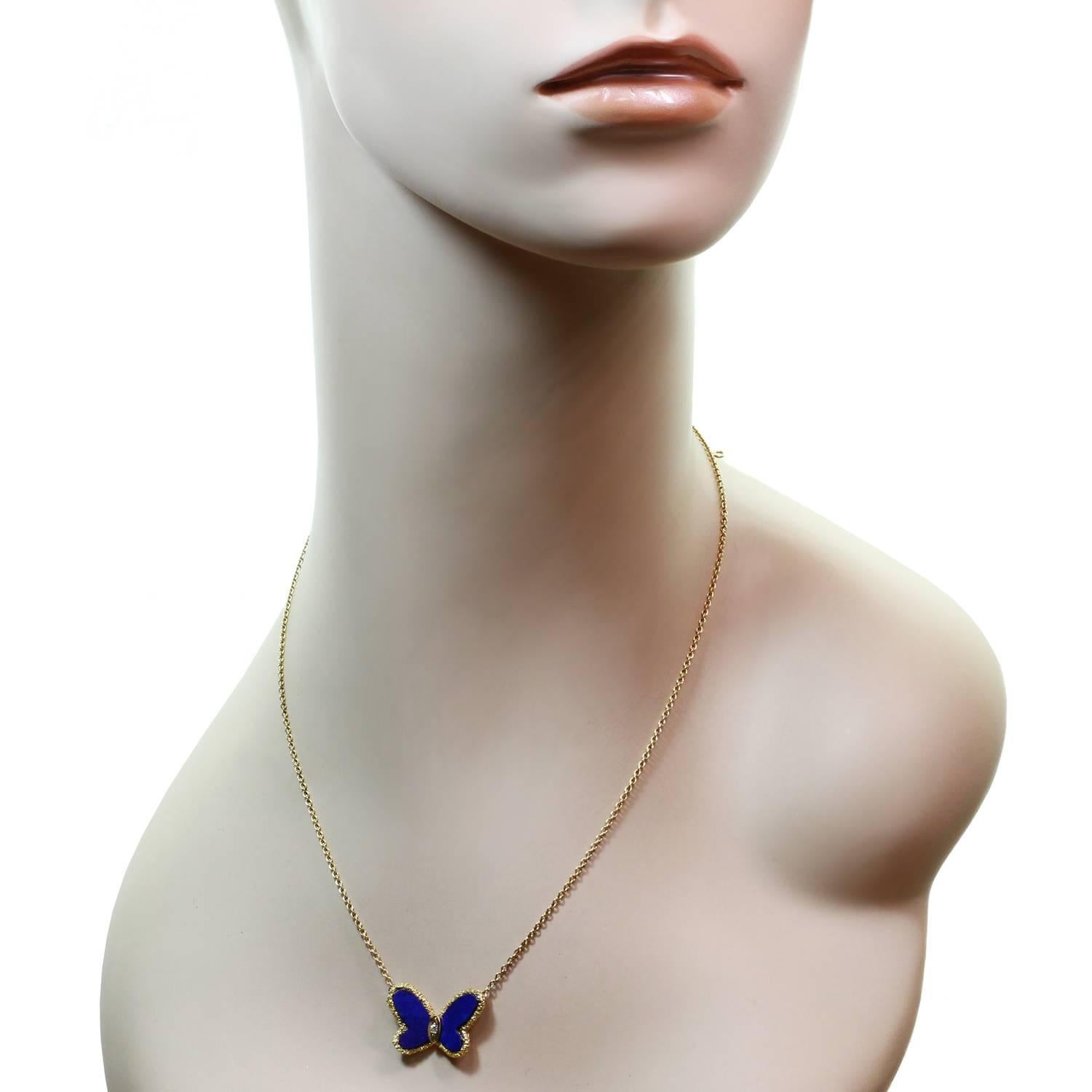 Women's Van Cleef & Arpels Diamond Lapis Lazuli Butterfly Pendant Necklace