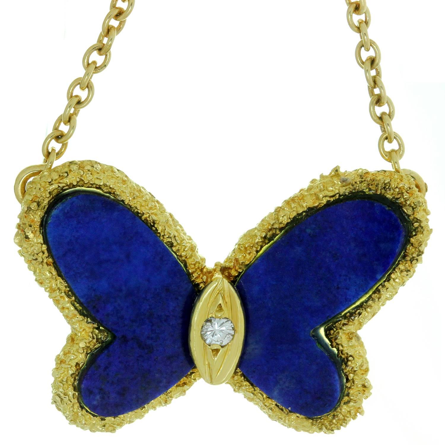 Van Cleef & Arpels Diamond Lapis Lazuli Butterfly Pendant Necklace