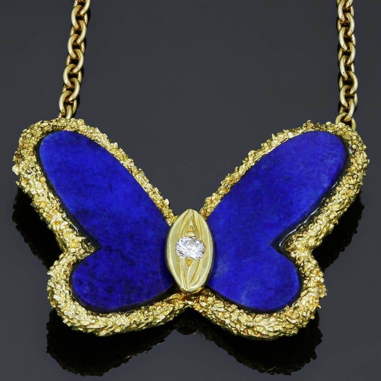 Van Cleef and Arpels Diamond Lapis Lazuli Butterfly Pendant Necklace at