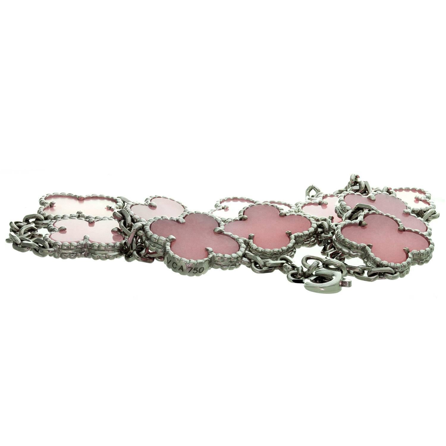 Van Cleef & Arpels Alhambra Pink Opal White Gold Ten Motif Necklace 1