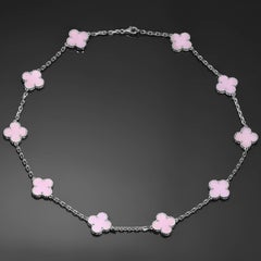 Van Cleef & Arpels Alhambra Pink Opal White Gold Ten Motif Necklace