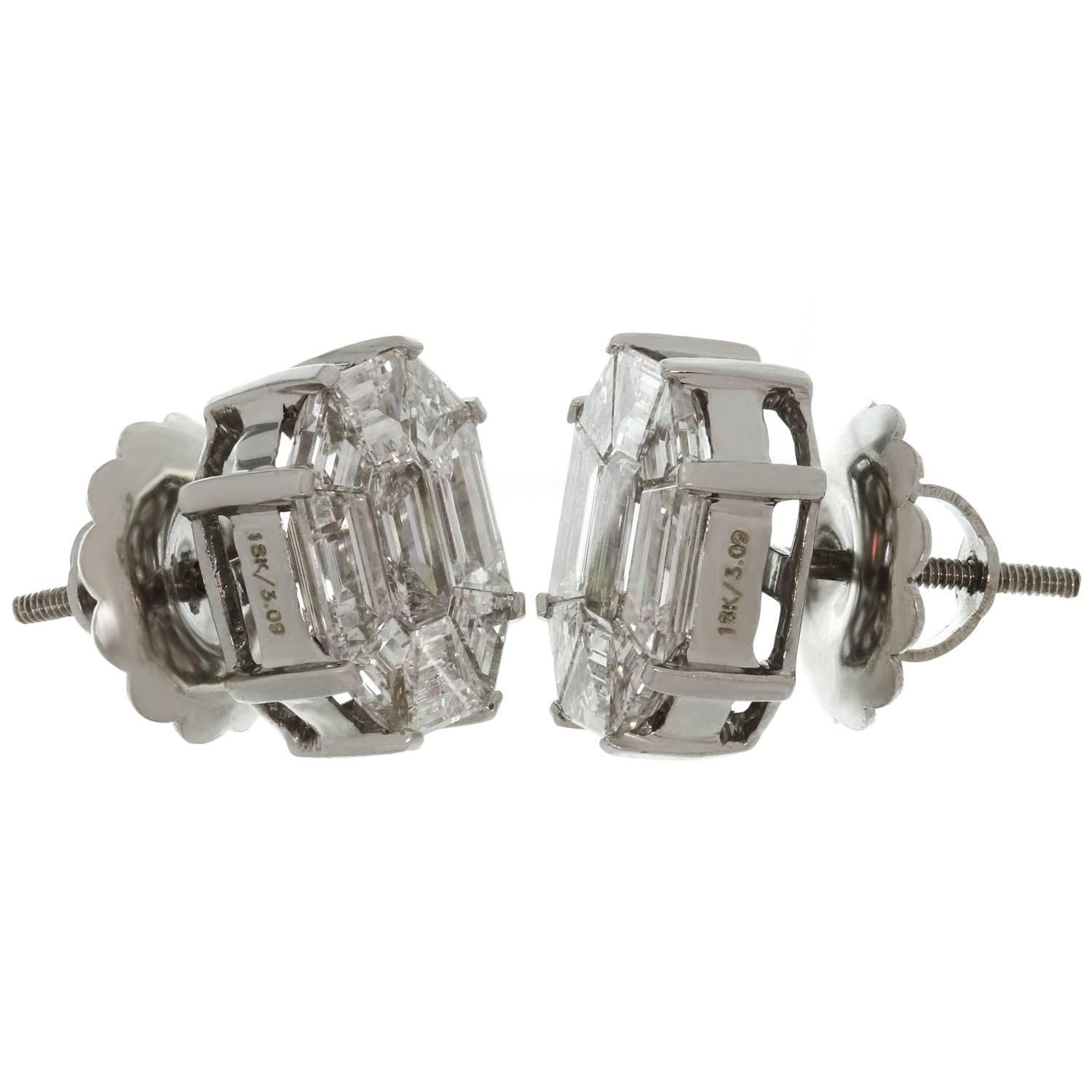 Diamond Asscher Style White Gold Earrings 1