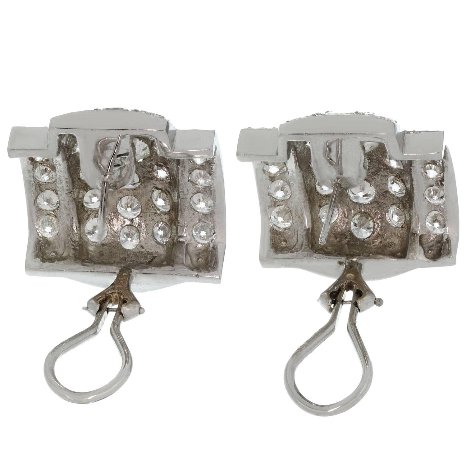 IMPRESSIVE! Retro White Gold Diamond Earrings For Sale 1