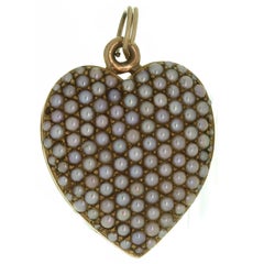 Victorian Double Sided Pave Seed Pearl Yellow Gold Heart Locket Pendant