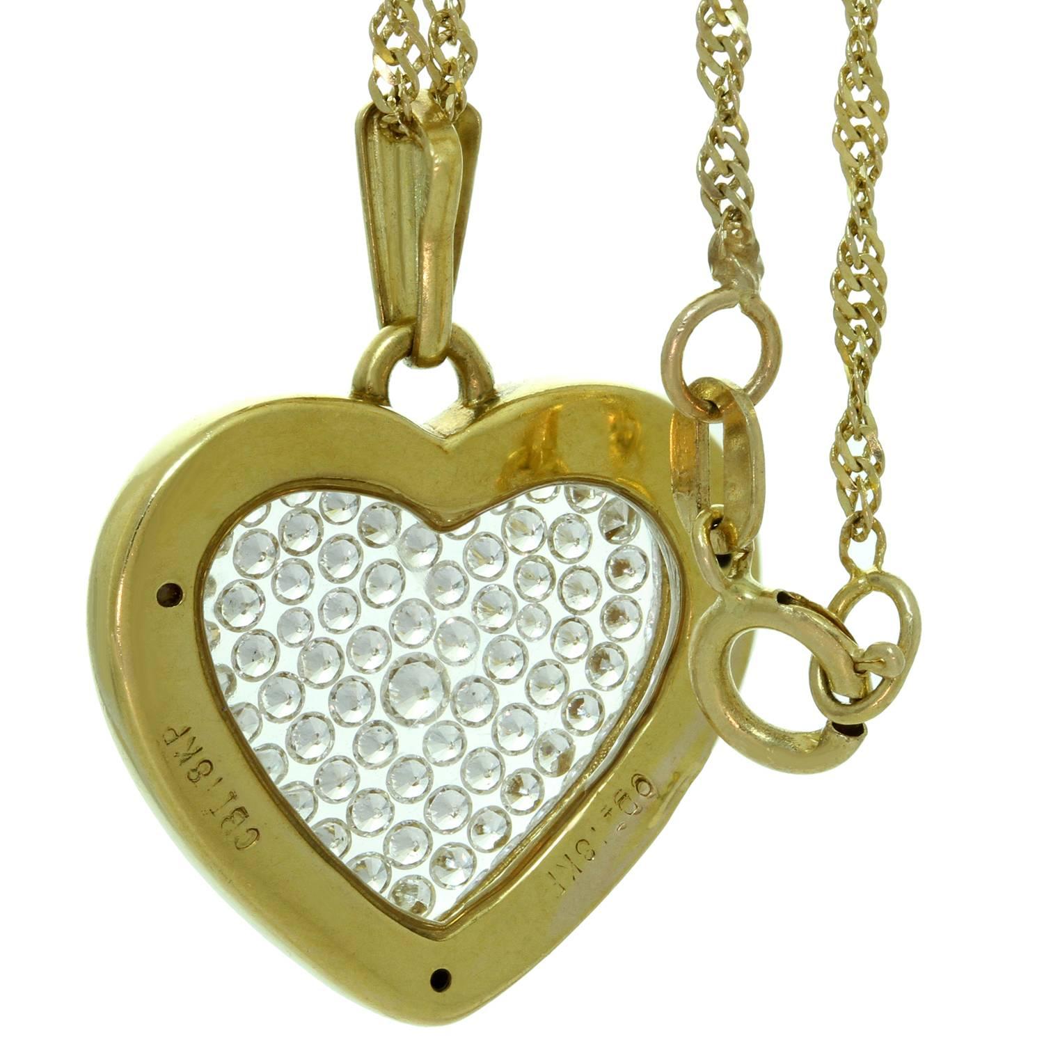Diamond Yellow Gold Heart Pendant Necklace In Excellent Condition In New York, NY