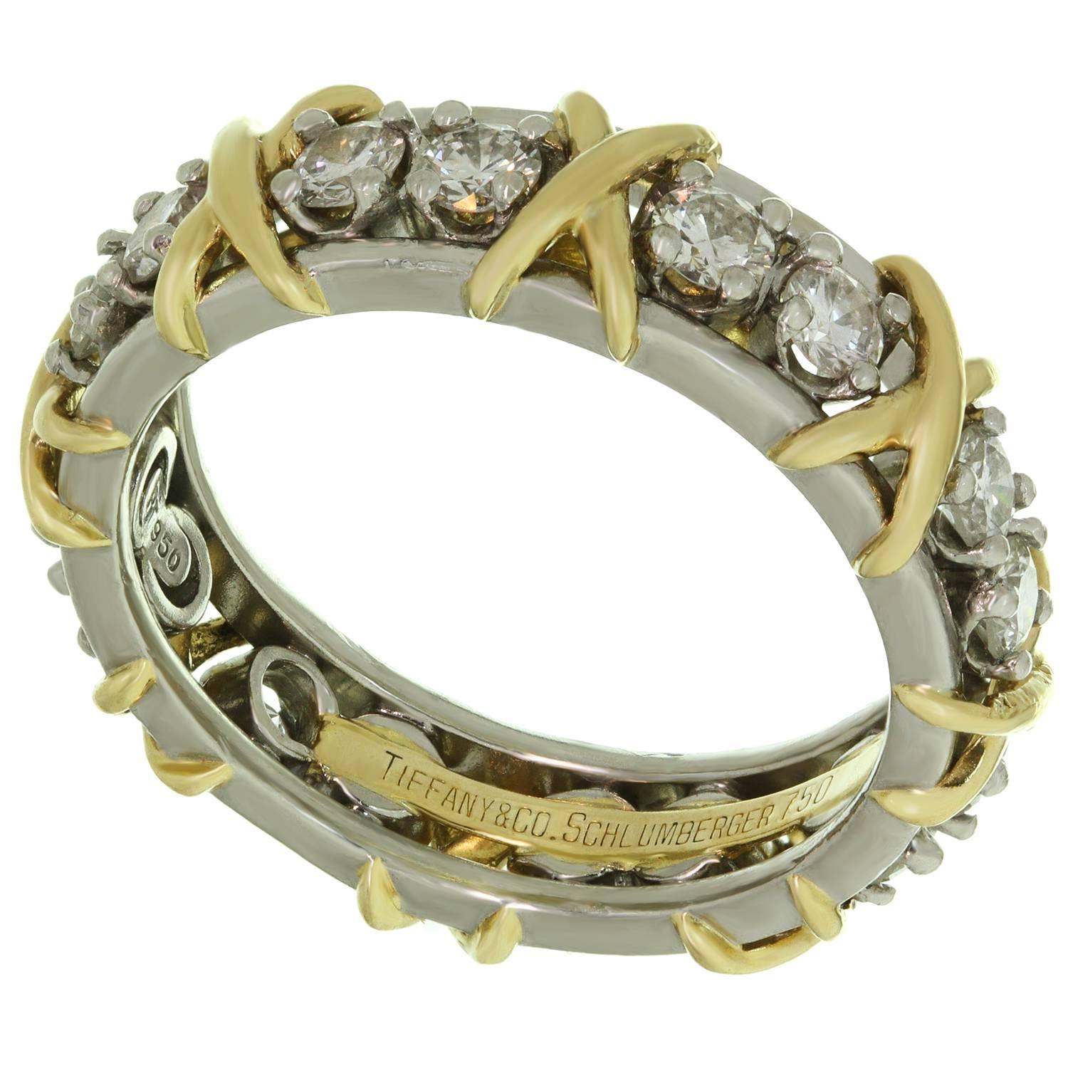 Tiffany and Co. Schlumberger 16 Stone Diamond Gold Platinum X Ring For ...