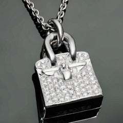 HERMES Birkin Amulette Diamond White Gold Pendant Necklace