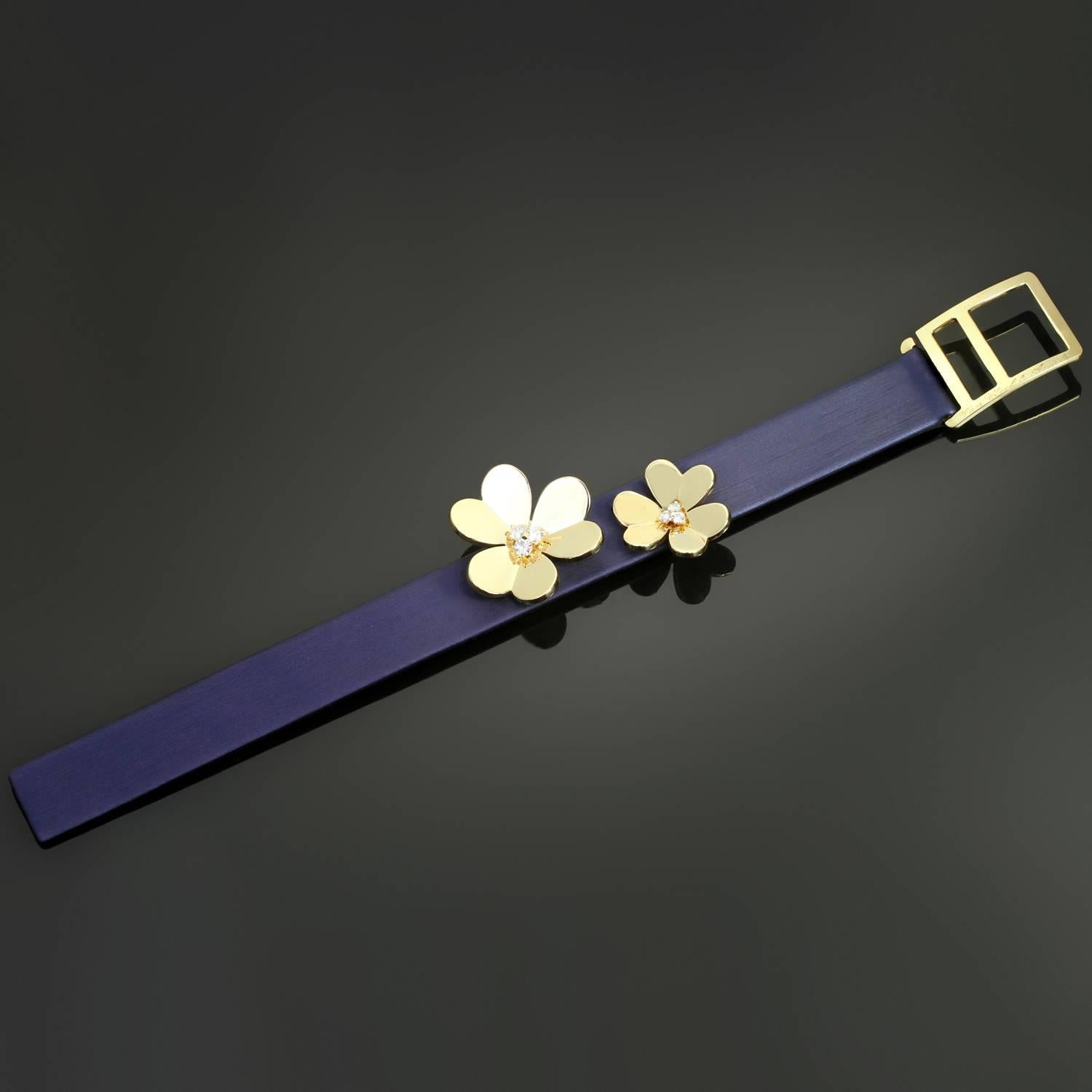 Van Cleef & Arpels Frivole Diamond Yellow Gold Navy Leather Bracelet 1
