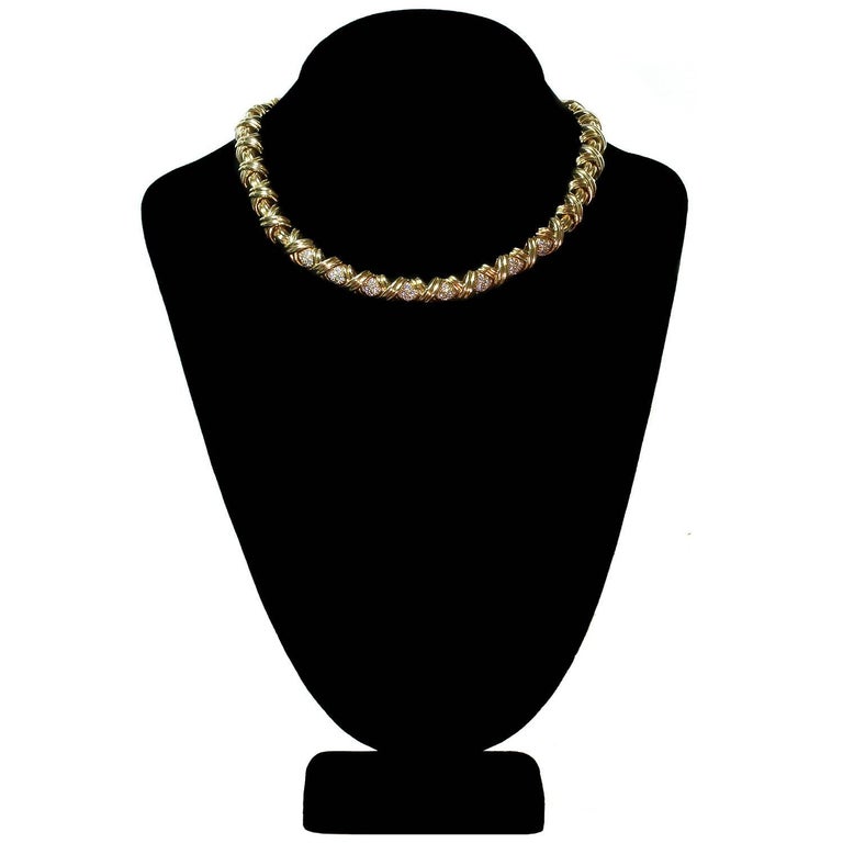 Tiffany and Co. Signature X Diamond Yellow Gold Large Necklace For Sale ...