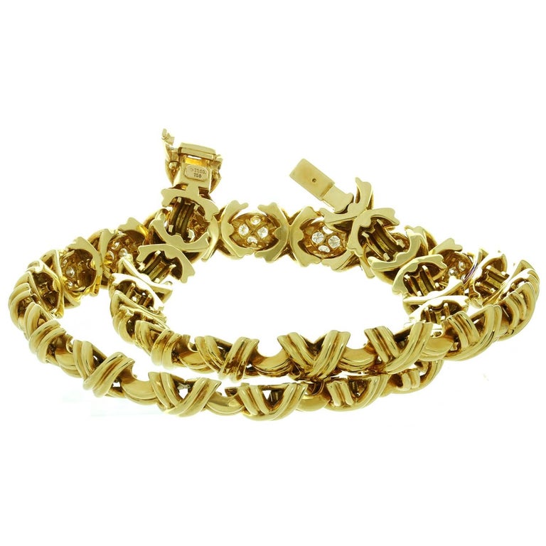 Tiffany and Co. Signature X Diamond Yellow Gold Large Necklace For Sale ...