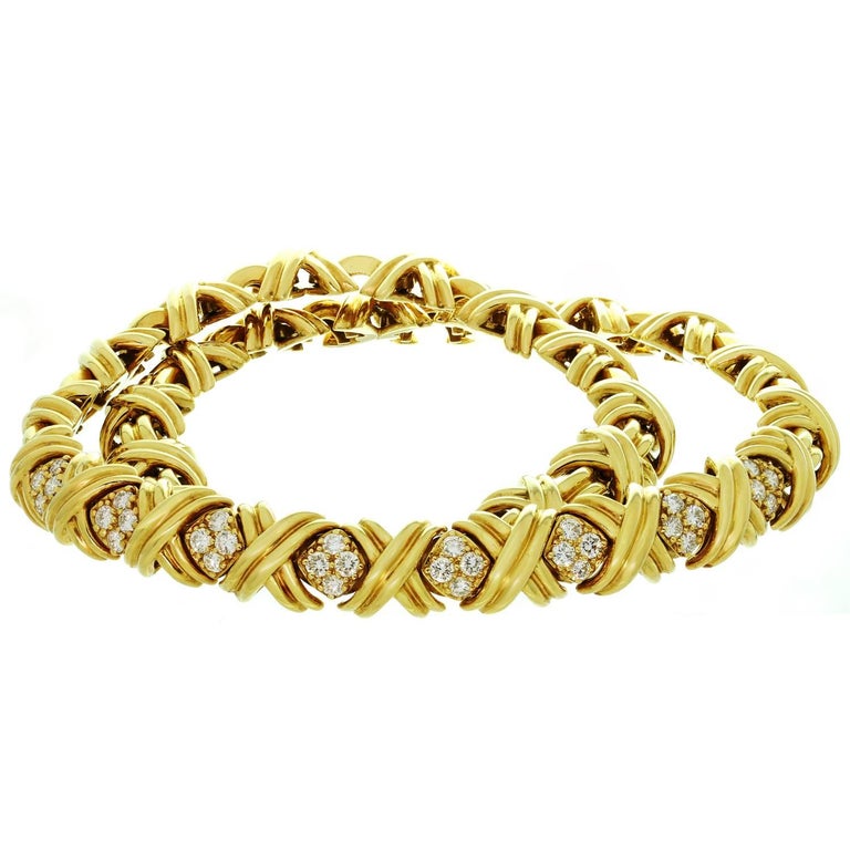 Tiffany and Co. Signature X Diamond Yellow Gold Large Necklace For Sale ...