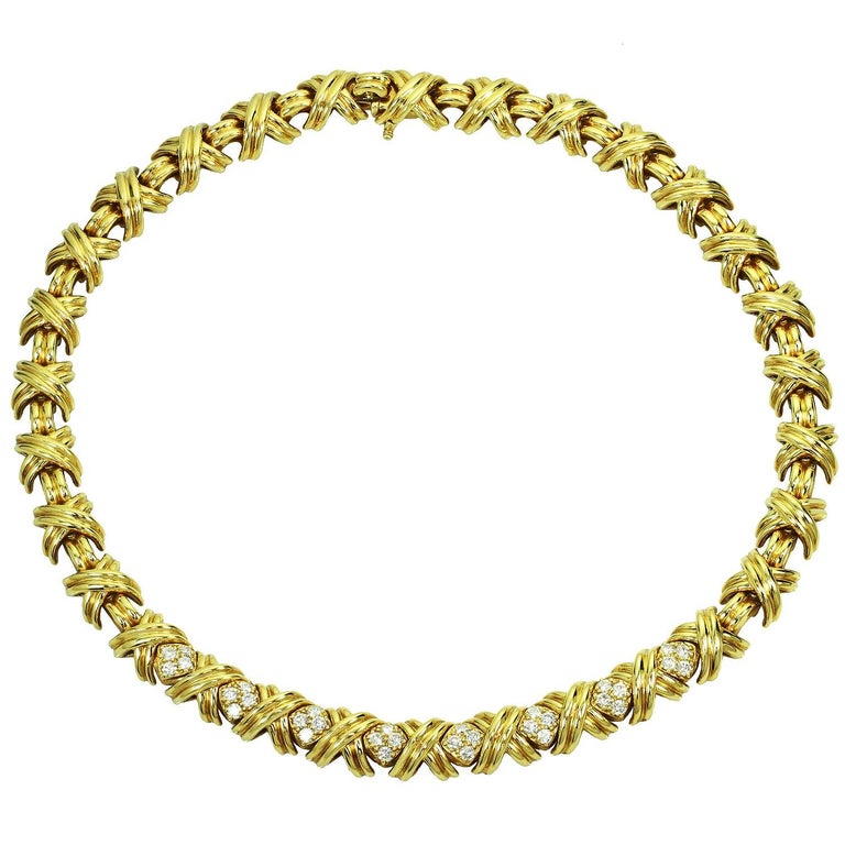 Tiffany and Co. Signature X Diamond Yellow Gold Large Necklace For Sale