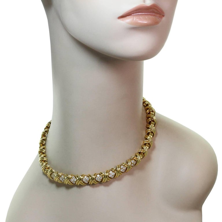 Tiffany and Co. Signature X Diamond Yellow Gold Large Necklace For Sale ...
