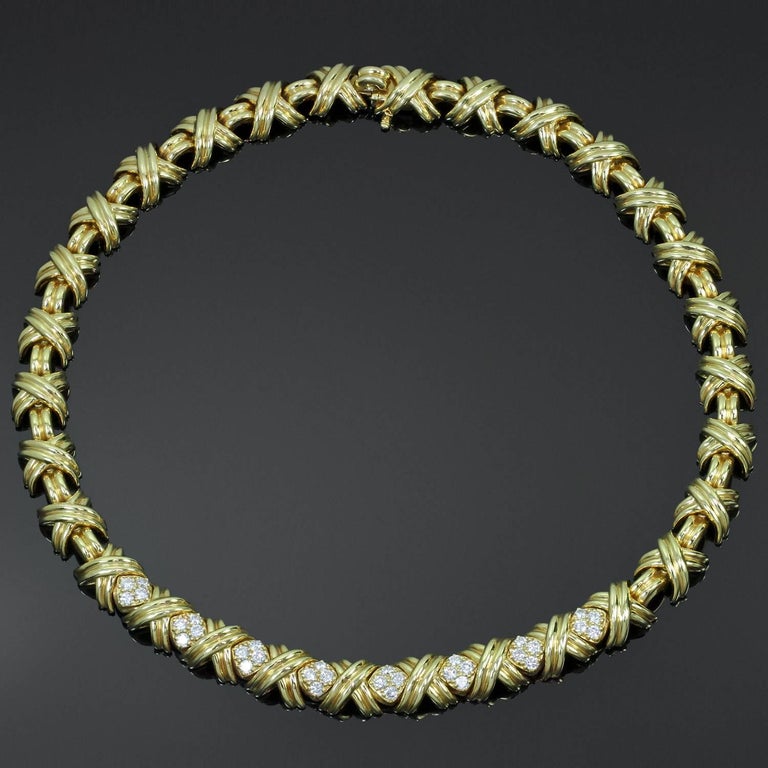 Tiffany and Co. Signature X Diamond Yellow Gold Large Necklace For Sale ...