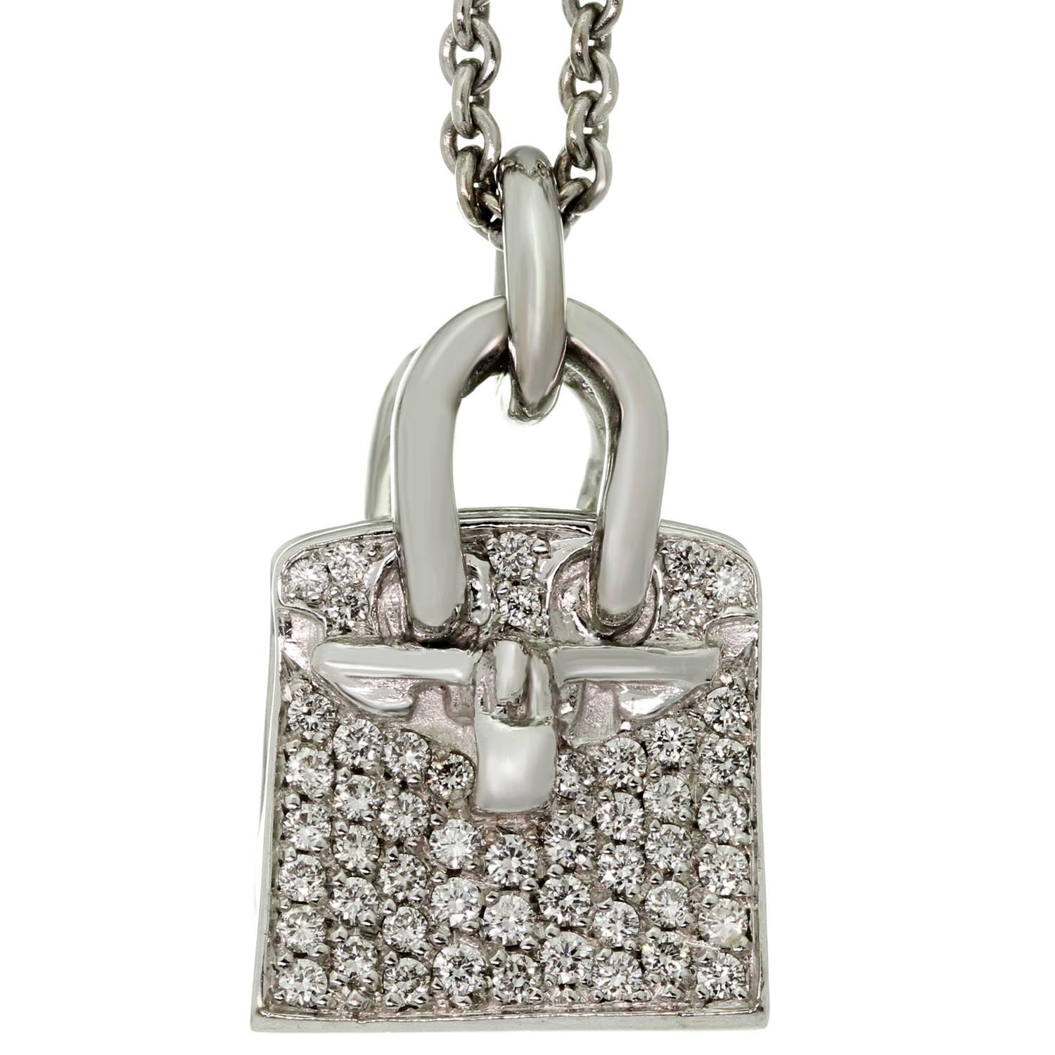 Hermes Birkin Amulette Diamond White Gold Pendant Necklace