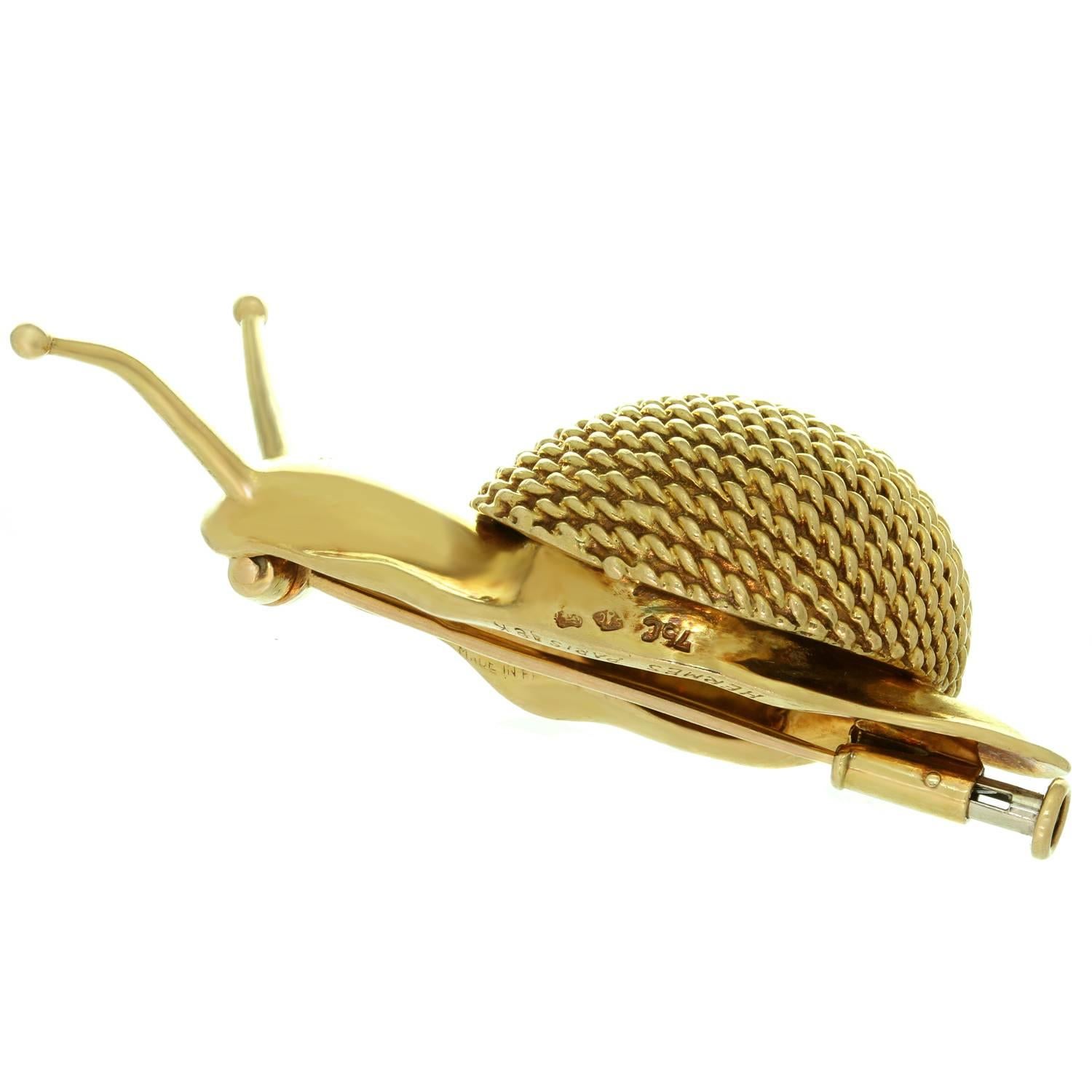 Hermes Solitaire Diamond Yellow Gold Snail Brooch 1