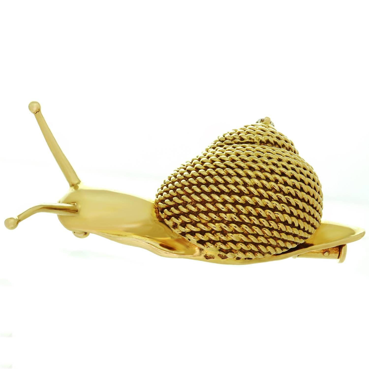 Women's Hermes Solitaire Diamond Yellow Gold Snail Brooch