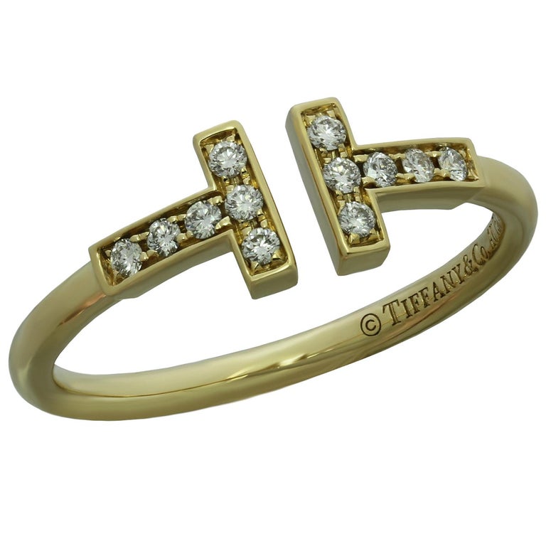 Tiffany and Co. T Wire Diamond Yellow Gold Ring For Sale at 1stDibs