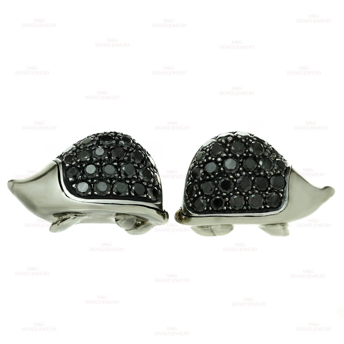 Men's 1990s deGrisogono Black Diamond 18k Gold, Silver Porcupine Cufflinks and Stu