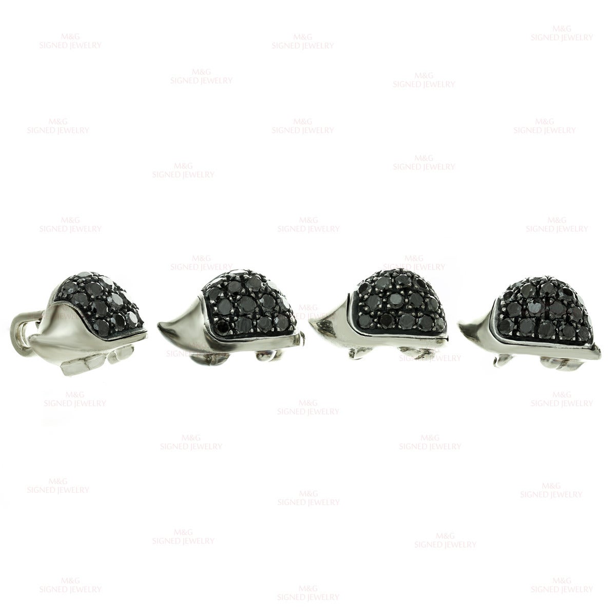 1990s deGrisogono Black Diamond 18k Gold, Silver Porcupine Cufflinks and Stu In Good Condition In New York, NY