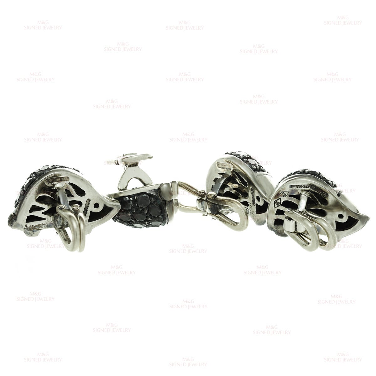 1990s deGrisogono Black Diamond 18k Gold, Silver Porcupine Cufflinks and Stu 2