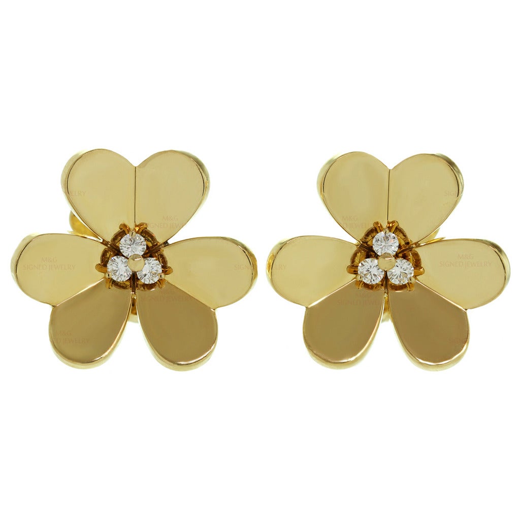 1990s Van Cleef & Arpels Frivole Diamond Gold Earrings