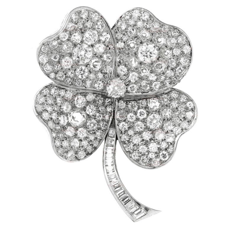 Art Deco Diamond White Gold Flower Brooch Pin