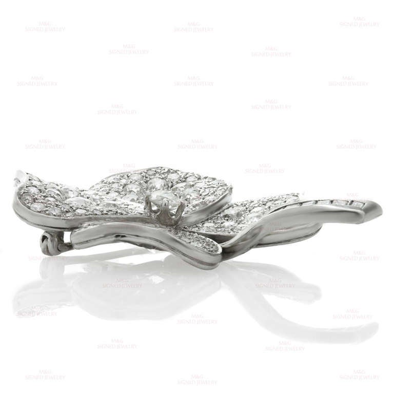 Women's Art Deco Diamond White Gold Flower Brooch Pin