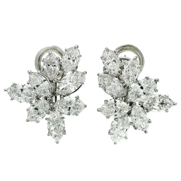 HARRY WINSTON Platinum Diamond Cluster Earrings at 1stdibs