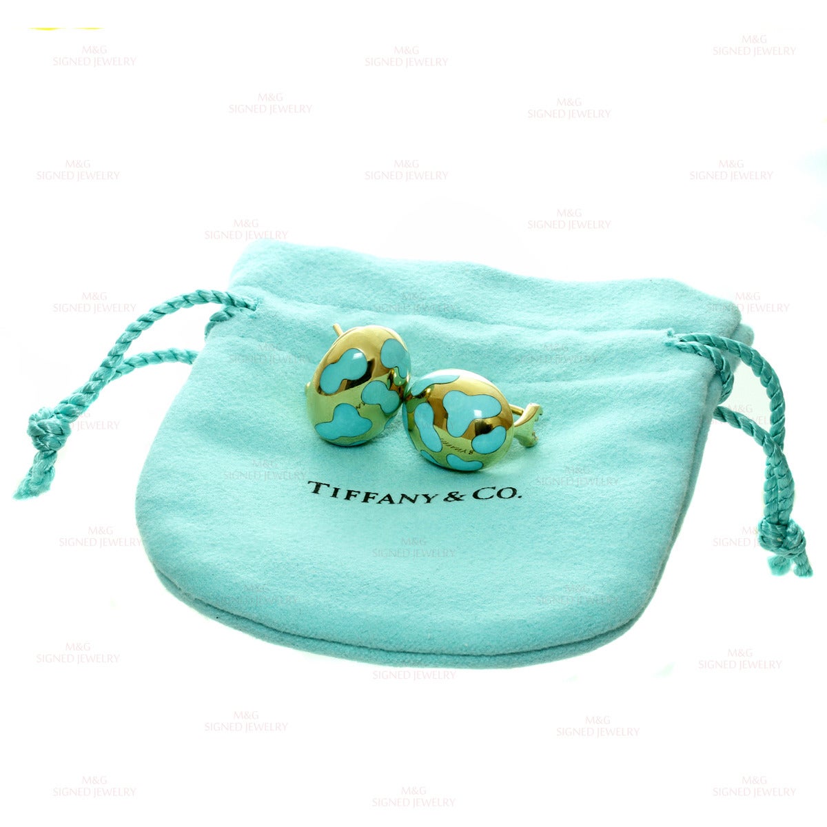Tiffany & Co. Angela Cummings Inlaid Turquoise Gold Oval Earrings