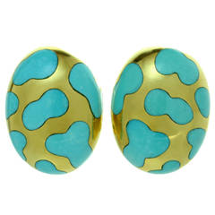 Tiffany & Co. Angela Cummings Inlaid Turquoise Gold Oval Earrings