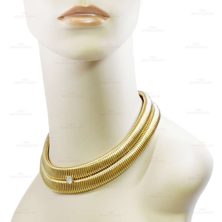 Tiffany & Co. Paloma Picasso Tubogas Diamond Double-Row Gold Necklace In Excellent Condition In New York, NY