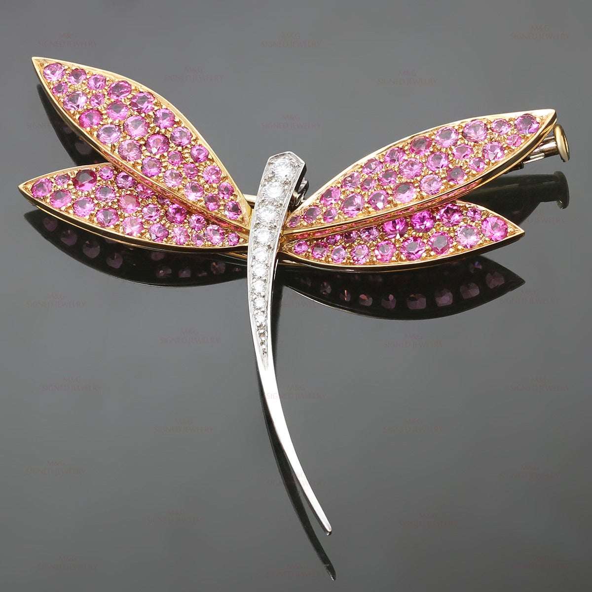 Van Cleef & Arpels Pink Sapphire Diamond Gold Small Dragonfly Brooch