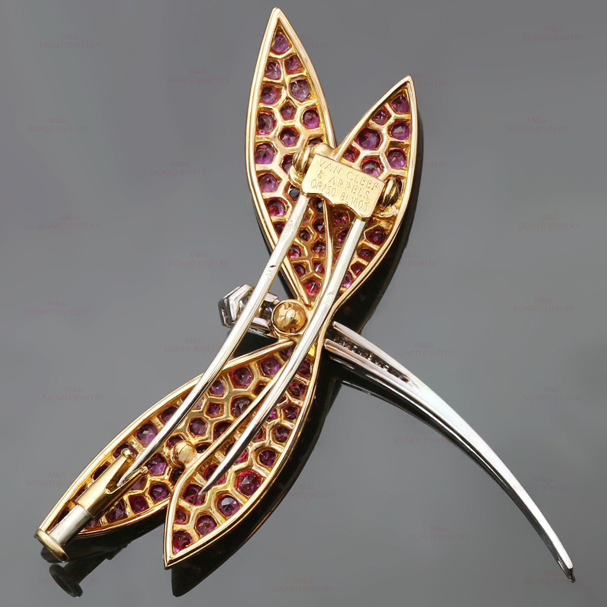 Van Cleef & Arpels Pink Sapphire Diamond Gold Small Dragonfly Brooch 2