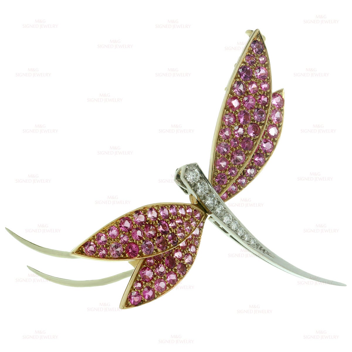 Van Cleef & Arpels Pink Sapphire Diamond Gold Small Dragonfly Brooch 1