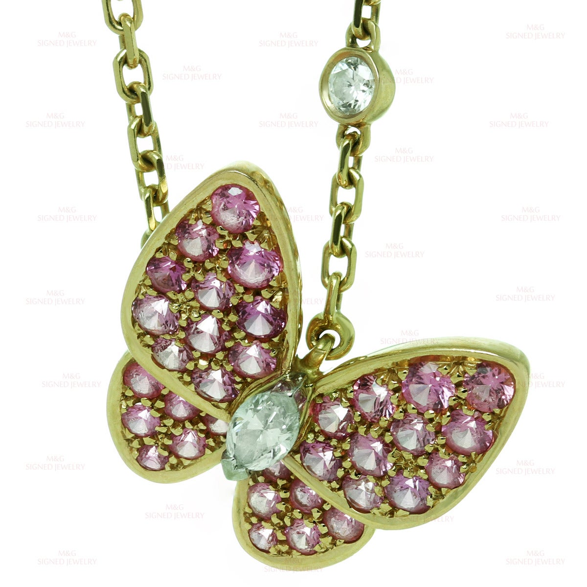 Women's Van Cleef & Arpels Pink Sapphire Diamond Gold Butterfly Necklace