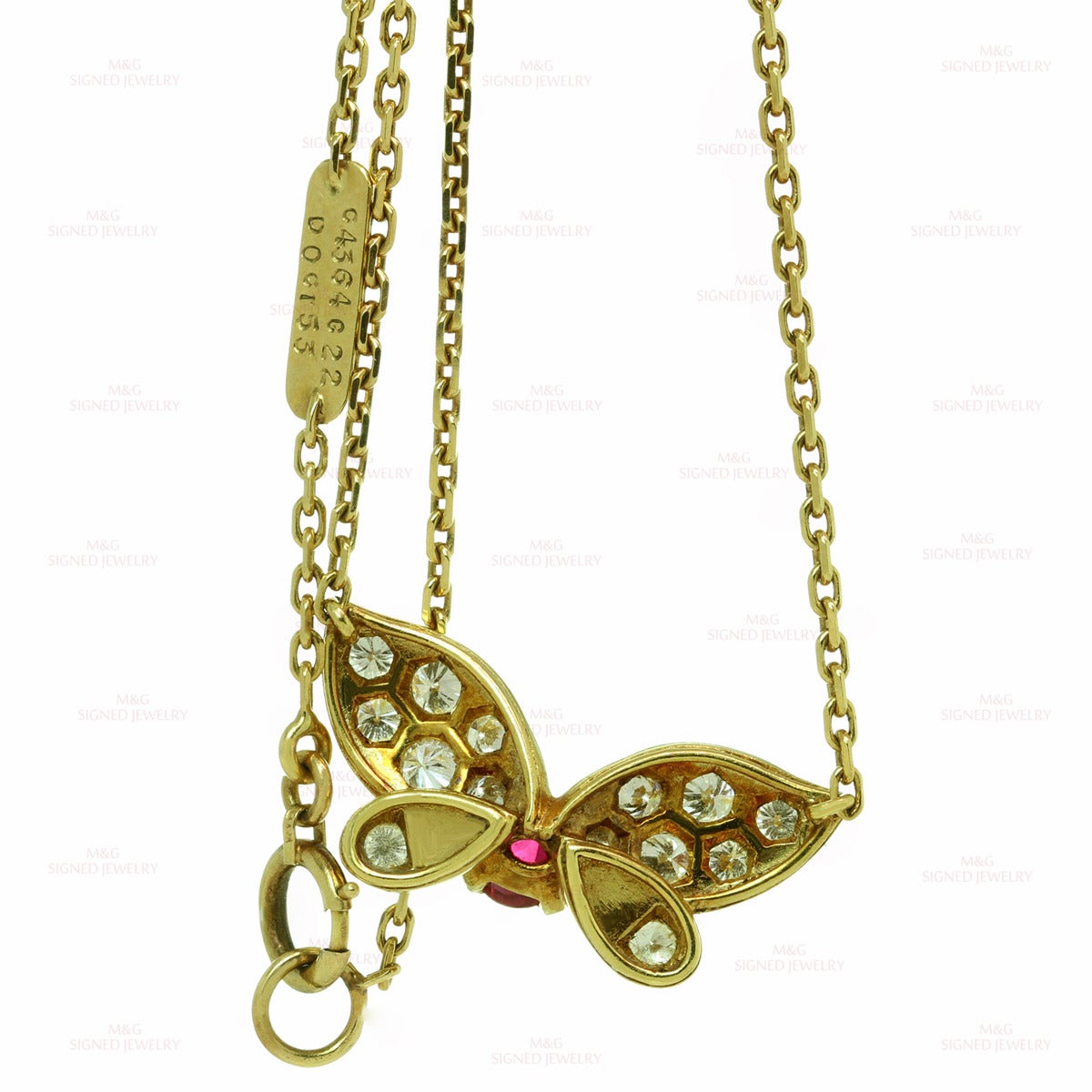 1990s Van Cleef & Arpels Ruby Diamond Gold Butterfly Necklace 2