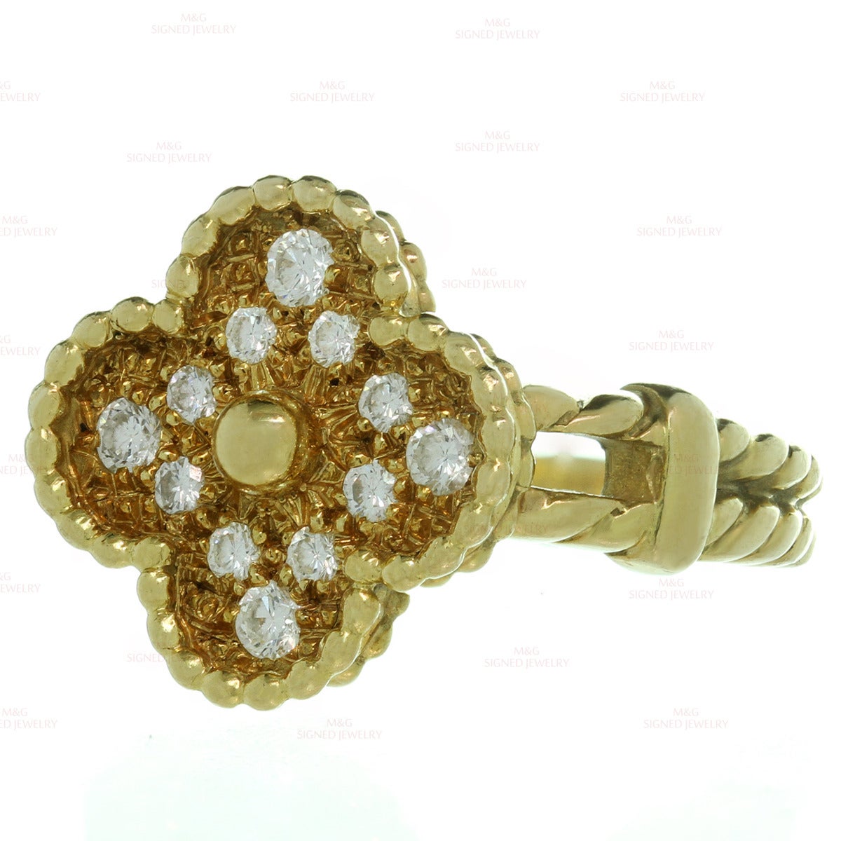 Van Cleef & Arpels Vintage Alhambra Diamond Gold Ring In Good Condition In New York, NY