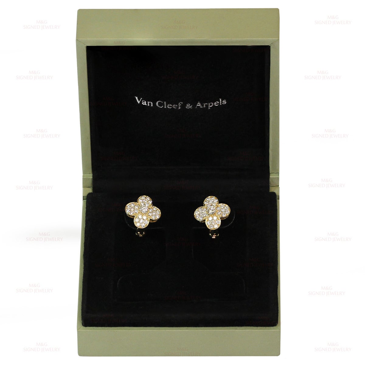 1990s Van Cleef and Arpels Large Trefle Diamond Gold Earrings at 1stDibs