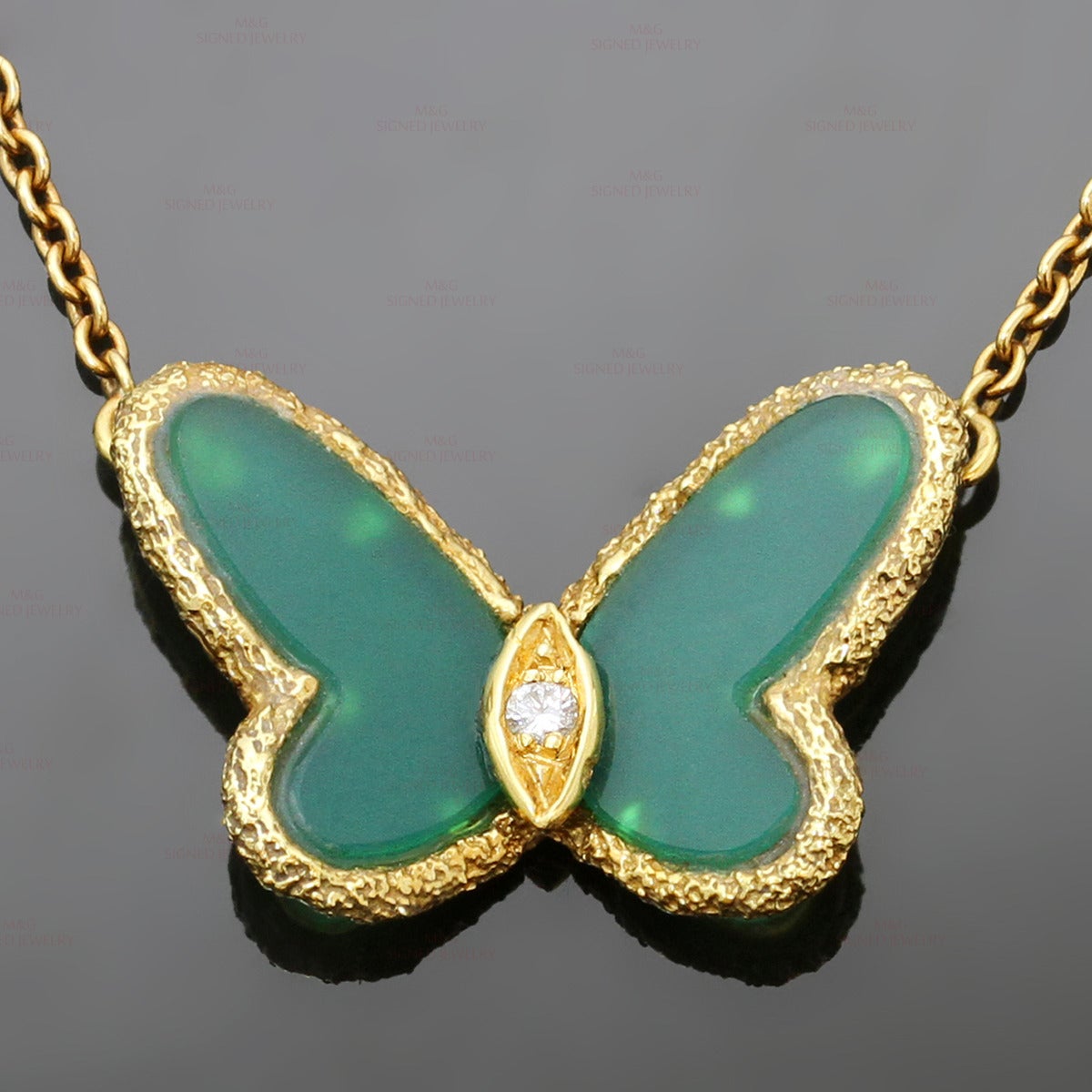 Van Cleef and Arpels Diamond Chalcedony Butterfly Necklace For Sale at ...